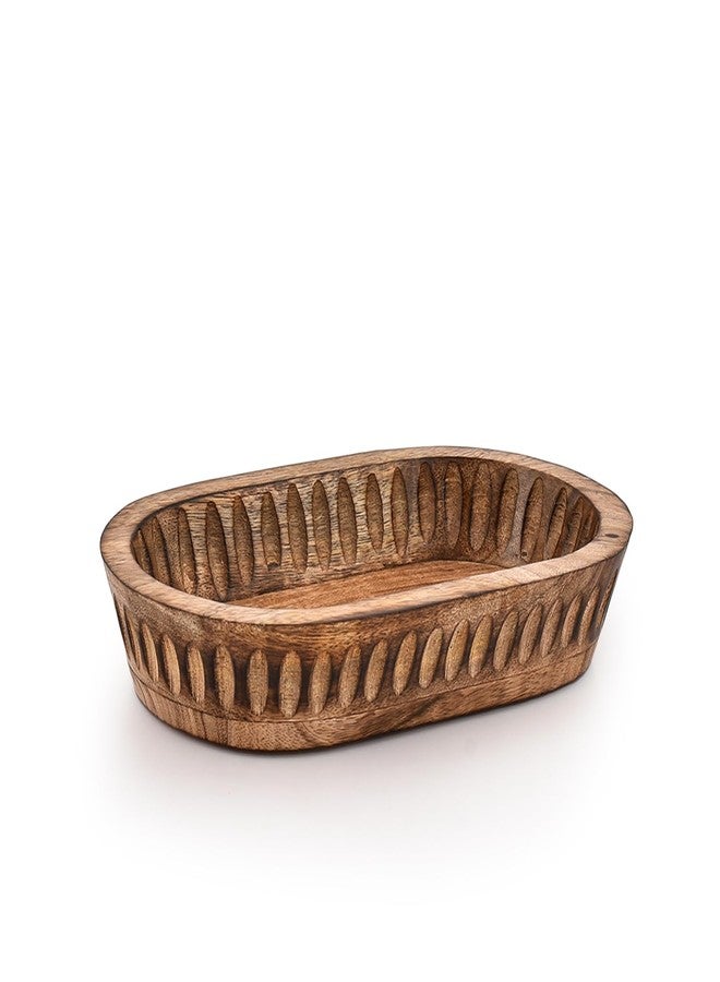 Kaizen Casa Decorative Bowl Mango Wood for Home Decor, Unique Centerpiece Bowl, with Hand Carved Vertical Stripes for Home Decor, Bathroom, Kitchen Counter, & More (10" x 6" x 2") - Image 2